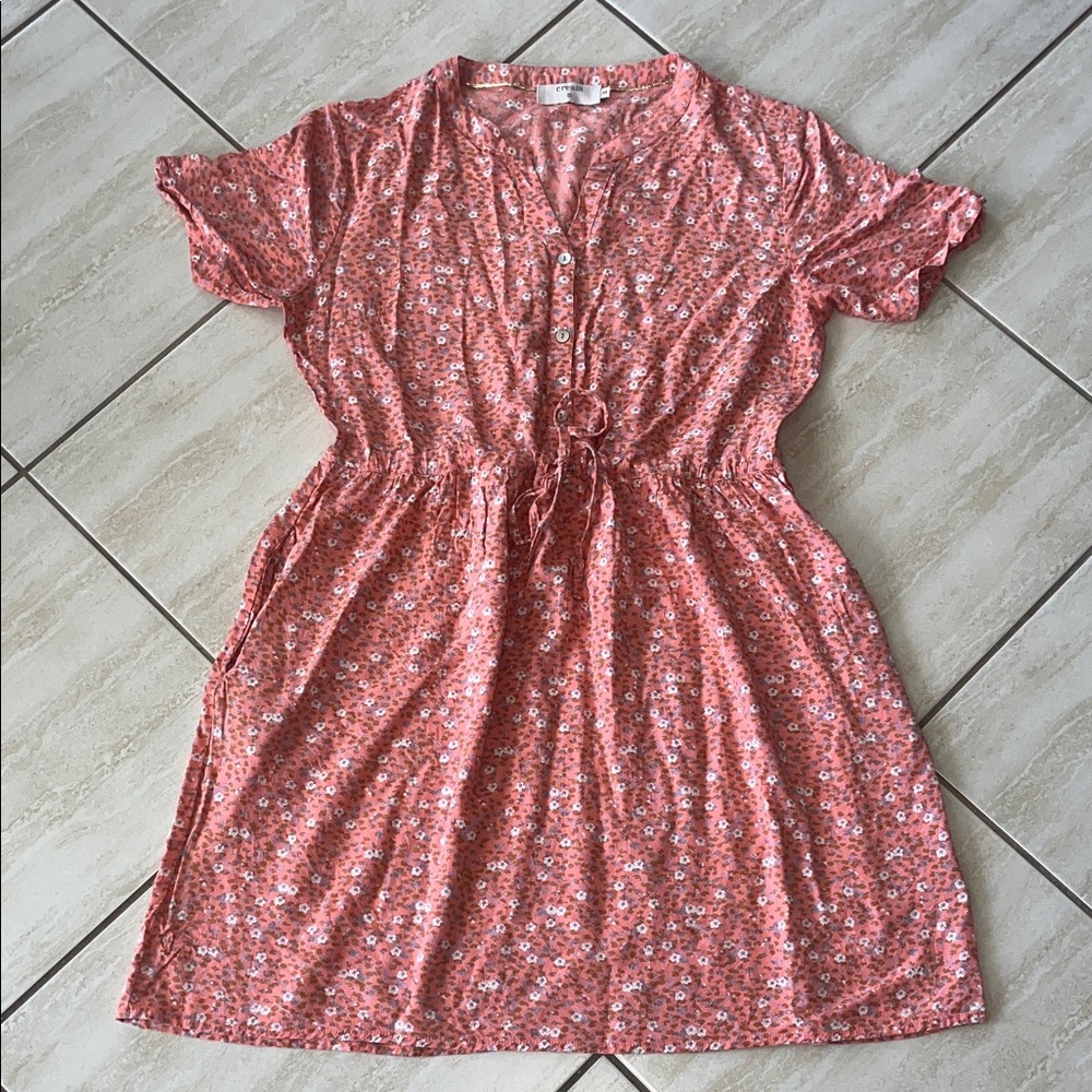 cream Flower Print Peach Dress 38/8